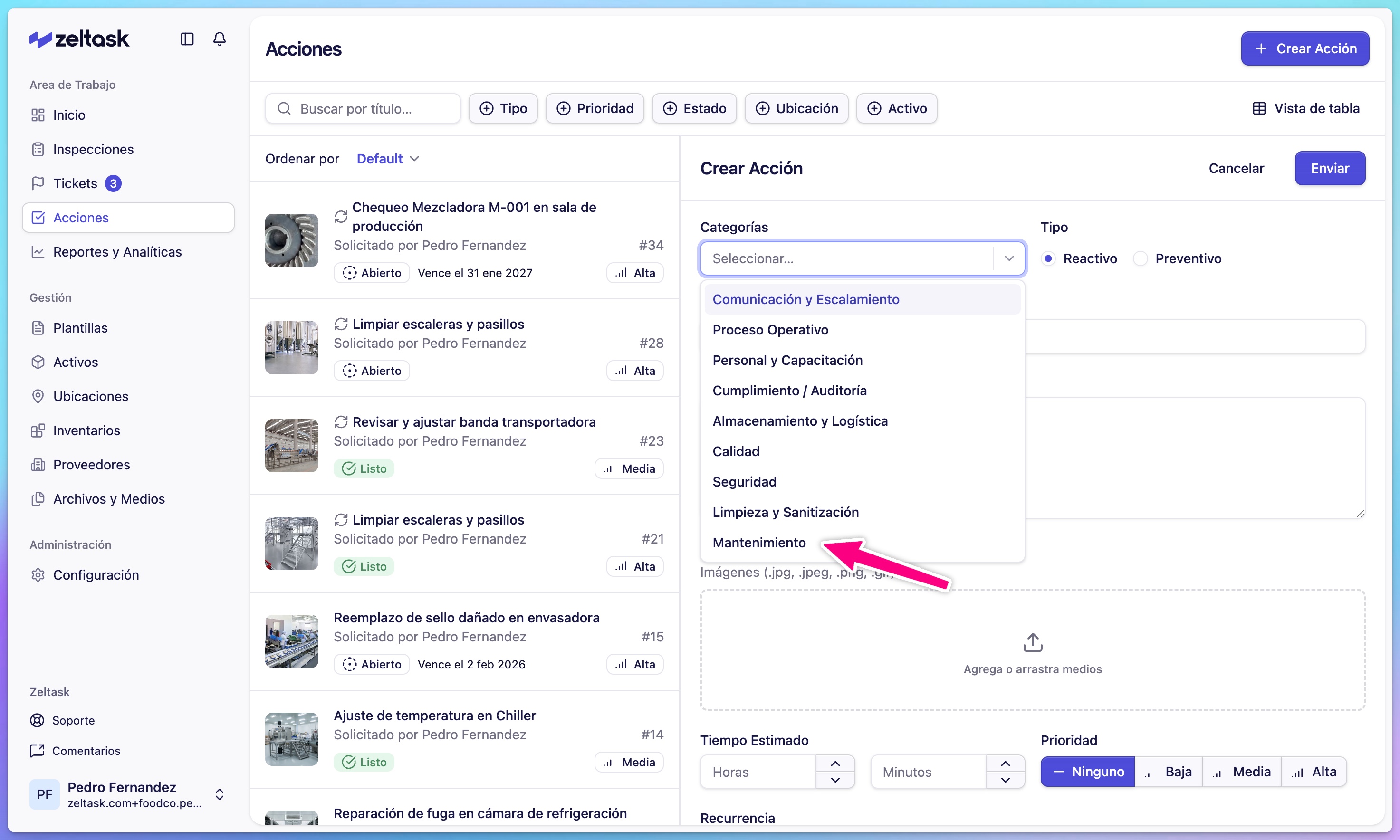 Click Category dropdown and select Maintenance